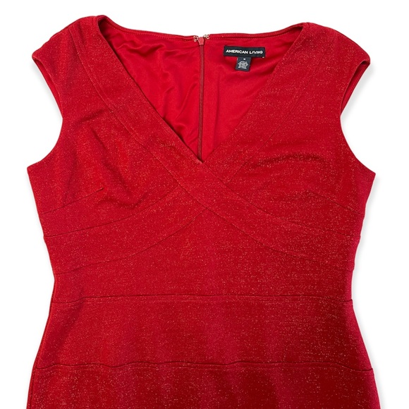 American Living Red V-neck Lurex Dress Size 16 - Picture 5 of 16
